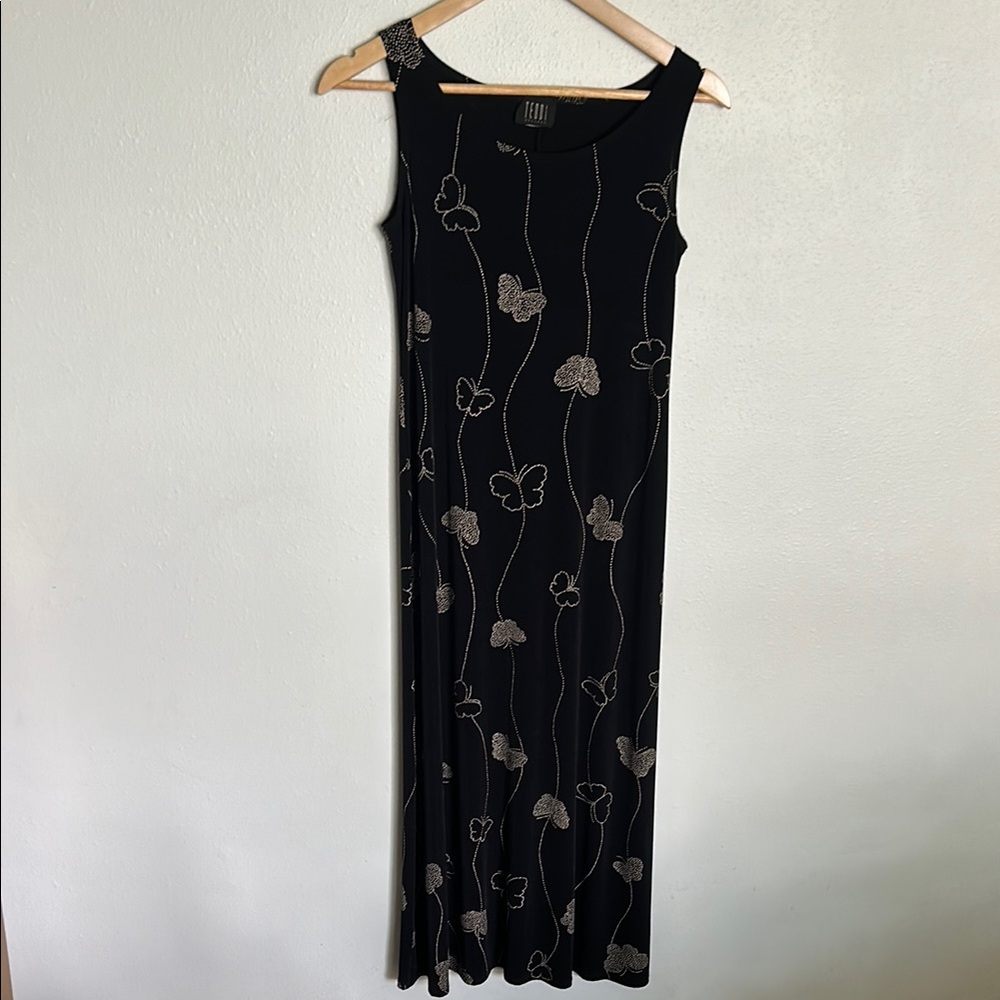 Vintage Teddi Black Sheath Maxi Dress Square Neck Cocktail